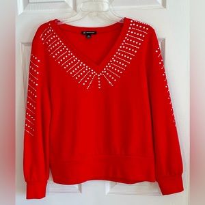 INC Rhinestones embellished v-neck comfy top, PXL